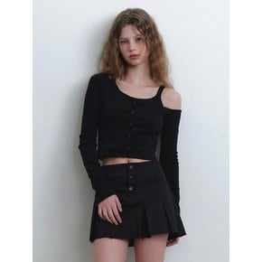 one off-shoulder cardigan set - black