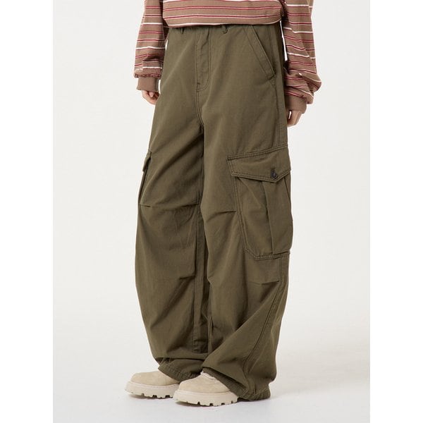 턱주름 와이드 스트링 카고 면팬츠 카키_Tunk Wide String Cargo Cotton Pants Khaki