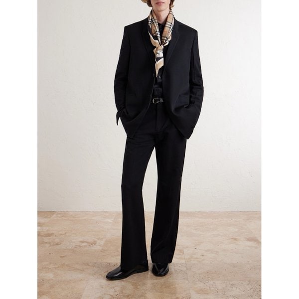 로고 프린트 체크 실크 트윌 스카프 46376663162893076