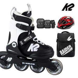 K2스케이트 K2 인라인 스케이트 모토주니어 화이트 아동인라인스케이트+가방+보호대+헬멧 신발건조기 휠커버