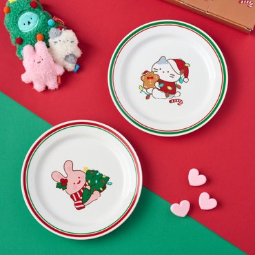 BUTTER(버터) [버터샵] 크리스마스 밀크캣 스크래빗 도자기 접시 D19CM 2P SET