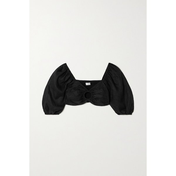 페이스풀 라 마르케 크롭 컷아웃 셔링 리넨 탑 블랙 36856120584991097