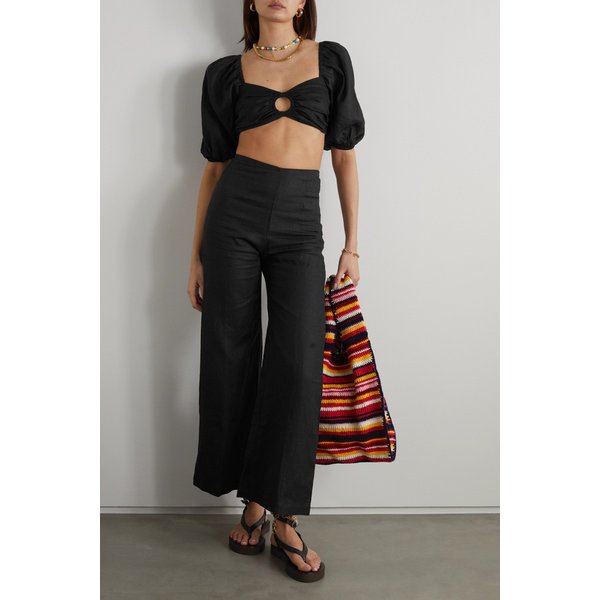 페이스풀 라 마르케 크롭 컷아웃 셔링 리넨 탑 블랙 36856120584991097