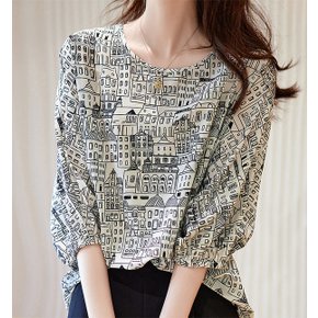 시티뷰프린팅 라운드넥 블라우스 DAEB55