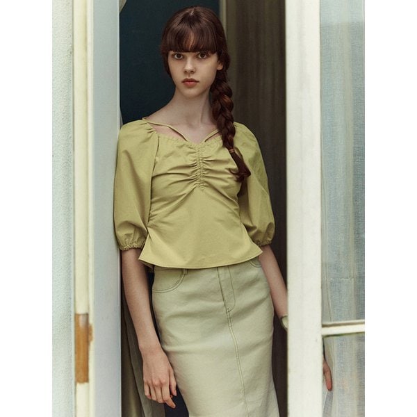 [리퍼브] Ruched Strap Blouse_Driedmoss