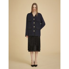 NO-COLLAR WOOL JACKET - NAVY