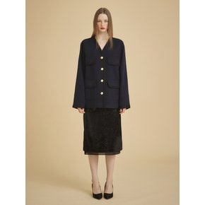 NO-COLLAR WOOL JACKET - NAVY