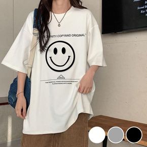 귀여운 스마일 영문 레터링 반팔 티셔츠 여자 반팔티