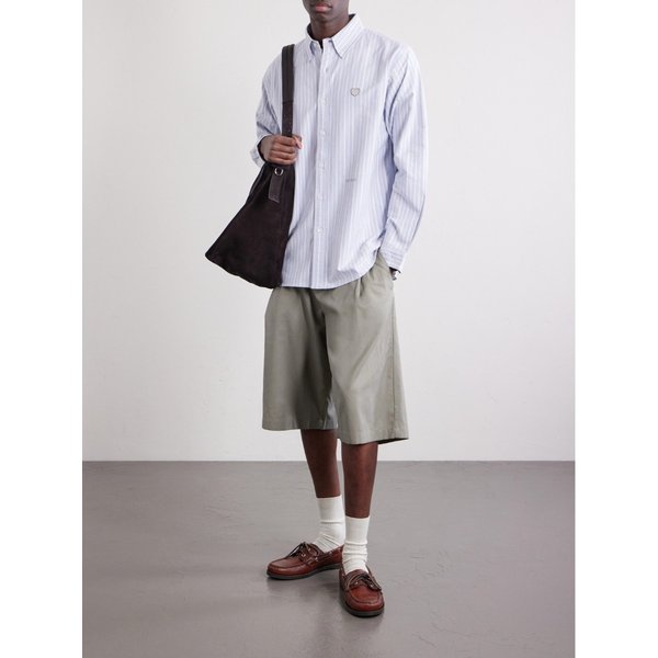 버튼다운 칼라 로고 아플리케 스트라이프 코튼 셔츠 46376663163003559