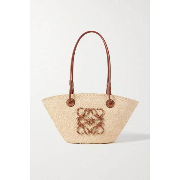 파울라 이비자 스몰 가죽 트리밍 우븐 라피아 토트 탠 브라운 2204324140334932