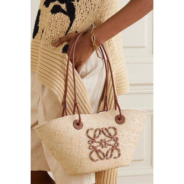 파울라 이비자 스몰 가죽 트리밍 우븐 라피아 토트 탠 브라운 2204324140334932