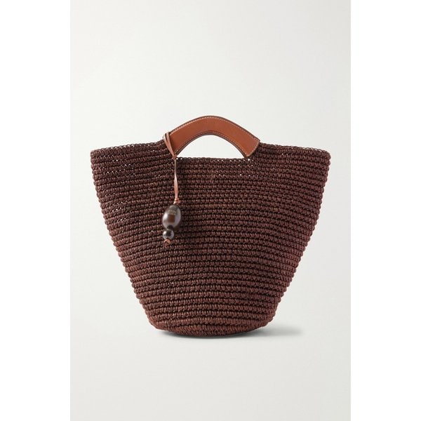 헌팅시즌 라지 가죽 트리밍 위빙 라피아 토트백 다크 브라운 46376663163024207