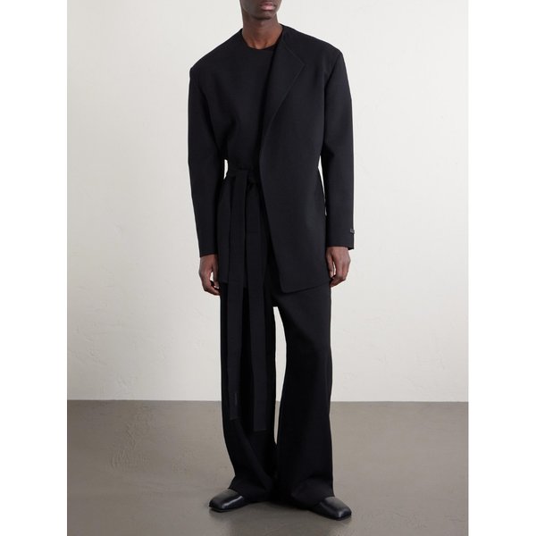 크루넥 벨티드 울 블렌드 우븐 재킷 46376663163017550