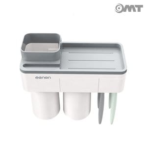 OMT 벽걸이 욕실 자석부착 컵홀더+수납함+칫솔걸이 2단 선반 세트