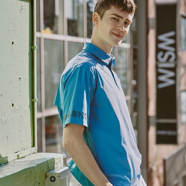 [부산점] 경량 나일론스판 등판메쉬 남성 카라 반팔 우븐탑 페일블루_CHD2MWT0216PB