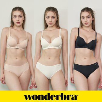 WONDERBRA 일체형 볼륨 몰드 노와이어 브라팬티 6종세트 오트밀+배이지+블랙 WBW3O020304A_T