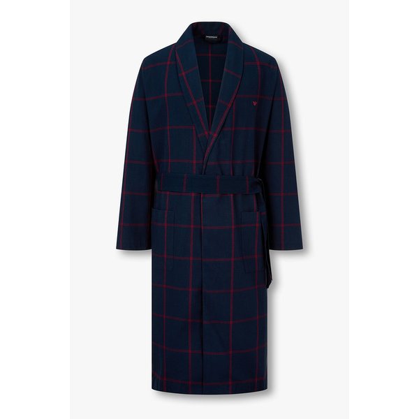 남성 코튼 블렌드 체크 패턴 드레싱 가운 0815341003000