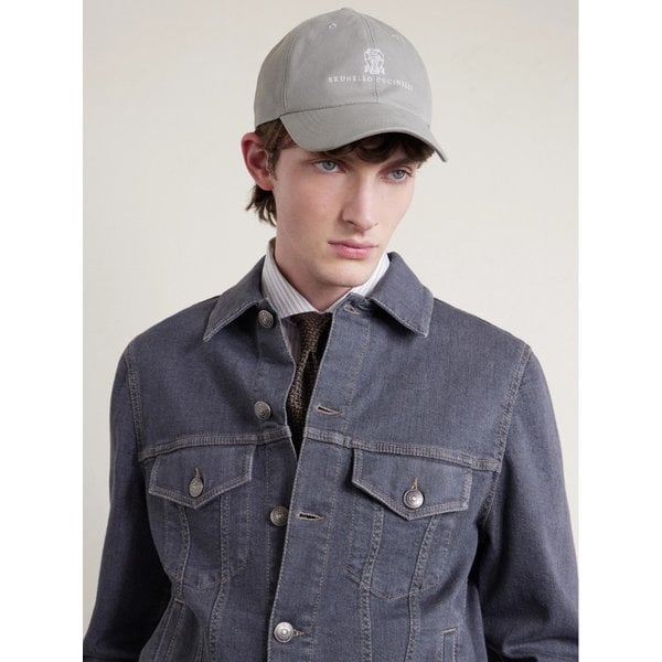 브루넬로쿠치넬리 로고 자수 가죽 트리밍 코튼 트윌 베이스볼 캡 46376663162997987