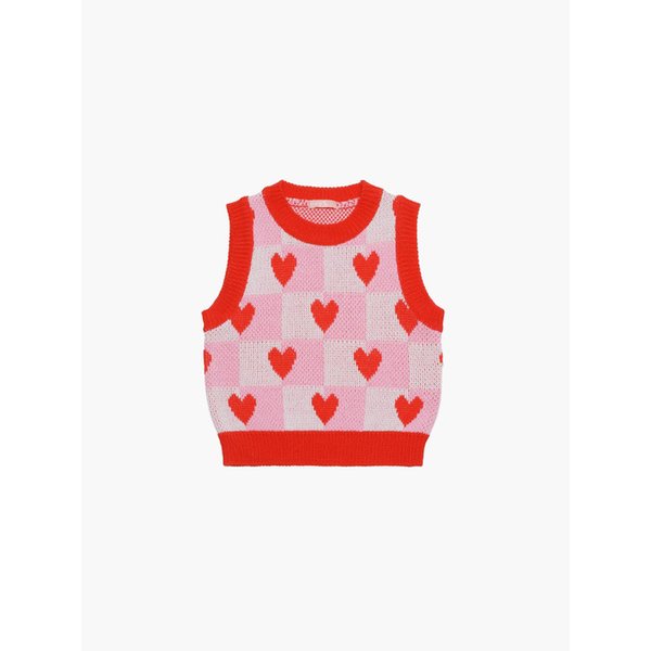 하트 올오버 체크 니트 베스트