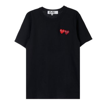 꼼데가르송 여성 더블 하트 로고 와펜 티셔츠 AZ P1T225 051 BLACK