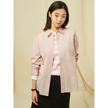 빈폴레이디스 [Reedition] 스트라이프 오버핏 셔츠  라이트핑크 (BF5264S02Y)