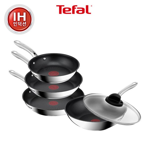 [비앤비뉴국자,뒤집개증정]테팔 인덕션 스테인리스 스틸 심플리쉐프 5종(팬20+팬24+팬28+웍28+정