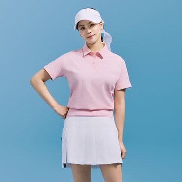 챌린저 여성 펀칭 디테일 카라 반팔 우븐탑