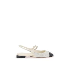 여성 satin slingback ballet flats with crystals White