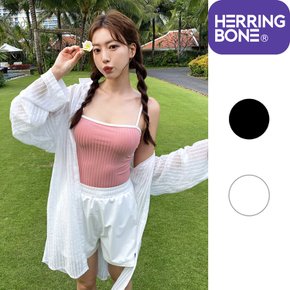 헤링본 시스루 스트라이프 루즈핏 셔츠형 긴팔 남방 비키니 수영복 로브 커버업 휴양지 바캉스 SI151