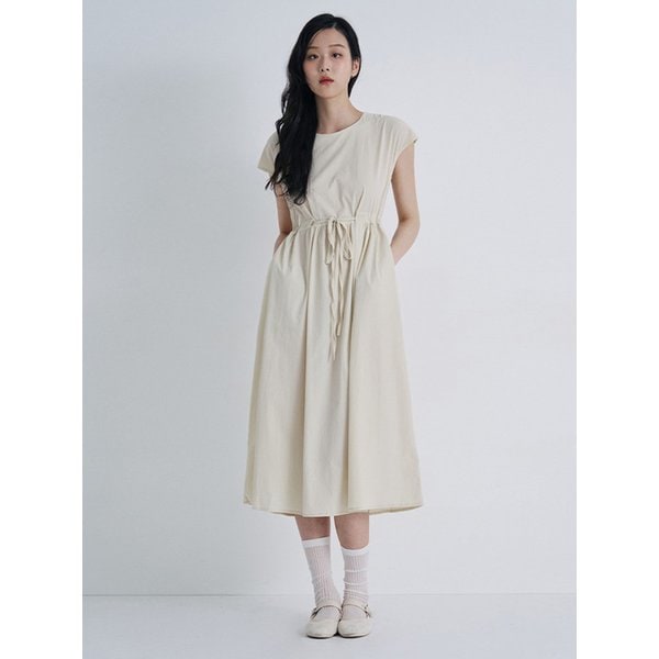 여성 허리 스트링 캡소매 원피스 (BEIGE) (HBROPA2)