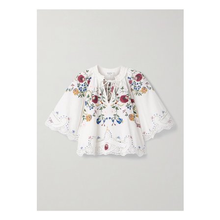 씨뉴욕 셀리아 타이넥 러플 브로드리 앙글레즈 코튼 리넨 혼방 블라우스 크림 46376663162873789