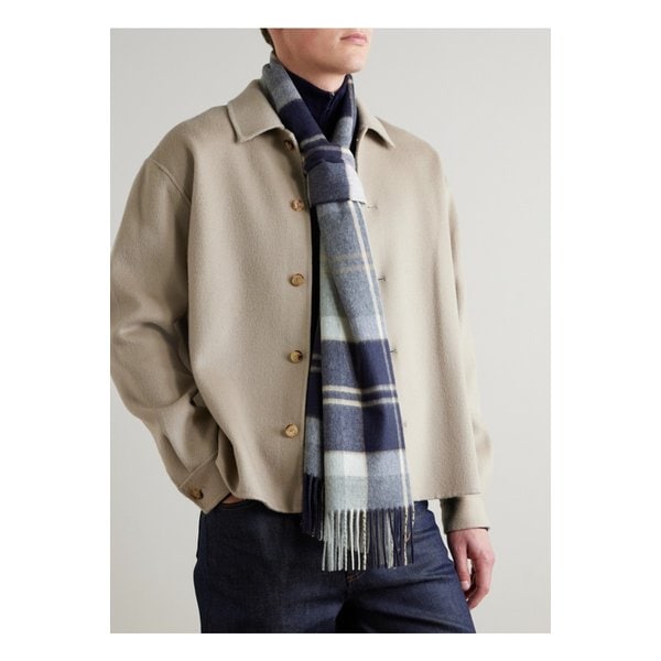존스톤스 오브 엘긴 프린지 체크 캐시미어 스카프 46376663162948226