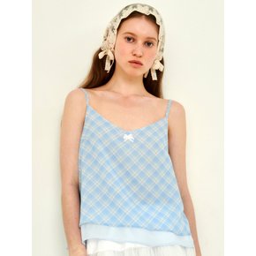 [WOMAN] CHECK CROP LAYERED RIBBON DECORATION ONE-PIECE BABY BLUE