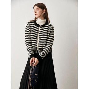 black and white striped wool cardigan_BLACK