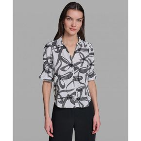 칼라거펠트 우먼 Petite 보우 프린트 Collared Blouse - 소프트 화이트 블랙 흰검 멀티 26531431