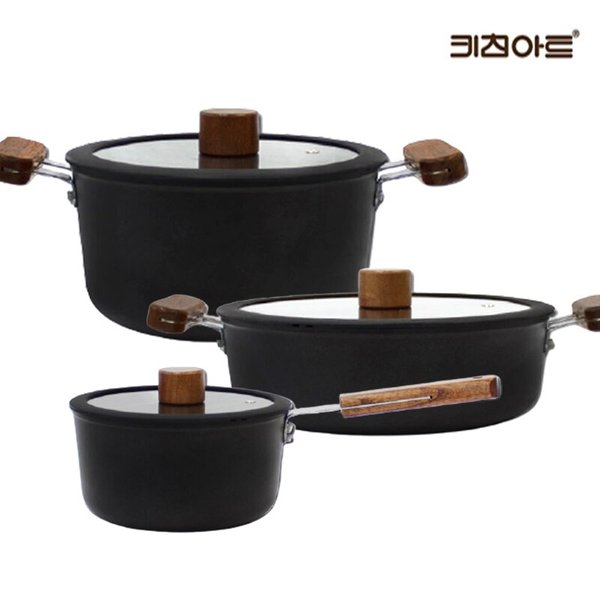 포르트 내츄럴우드 인덕션 코팅냄비세트 3종B(편수18+양수24+전골24) 인덕션냄비