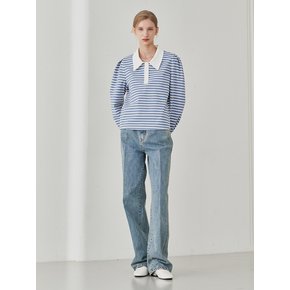 Stripe Puff Long Sleeve T-Shirts -Sky Blue