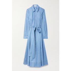 Sola Belted Cotton And Silk-blend Chambray Midi Shirt Dress 블루