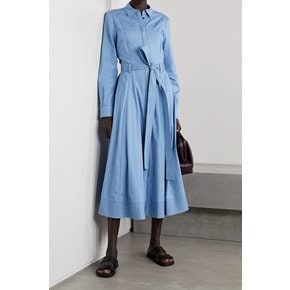 Sola Belted Cotton And Silk-blend Chambray Midi Shirt Dress 블루