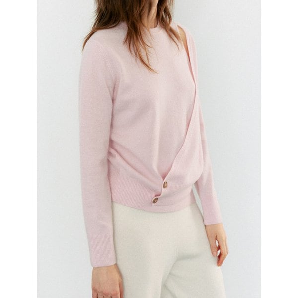 Button Wrap Layered Pullover - Pink