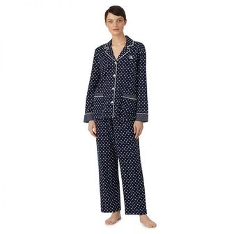 이스퀘어 5202302 Lauren Ralph Long Sleeve Pima Cotton Notch Collar PJ Set