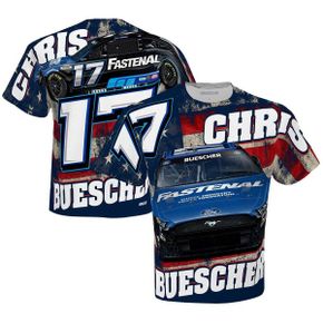 5118234 CHECKERED FLAG Mens Checkered Flag White Chris Buescher Fastenal Sublimated Patrio