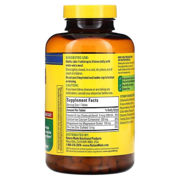 [해외직구] Nature Made 네이처메이드 칼슘 마그네슘 아연 비타민D 300정 2팩 Calcium Magnesium Zinc with Vitamin D3 -- 300 Tablets