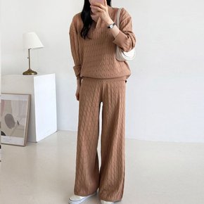 꽈배기 니트 바지 투피스 코디