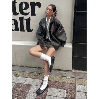 유센틱 [단독][인플 PICK] 레더 라이크 블루종 자켓 다크브라운 AL6XM80194