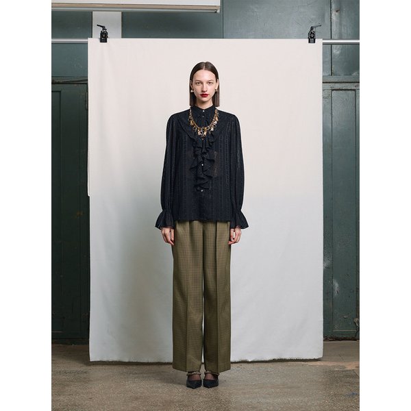 BLACK BURNOUT BLUE RUFFLE COLLAR BLOUSE