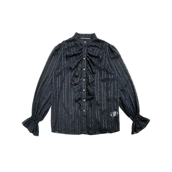 BLACK BURNOUT BLUE RUFFLE COLLAR BLOUSE