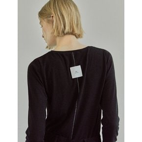 STITCHED U-NECK LINEN T-SHIRTS / BLACK