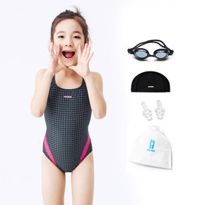 5종세트 스키즈 여아동 원피스 실내수영복 핑크블랙 수모+수경+파우치 SC5GS607OBKs5