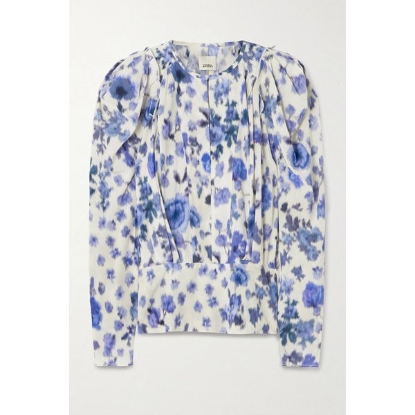 플로럴 프린트 실크 블렌드 플리츠 블라우스 46376663162989486